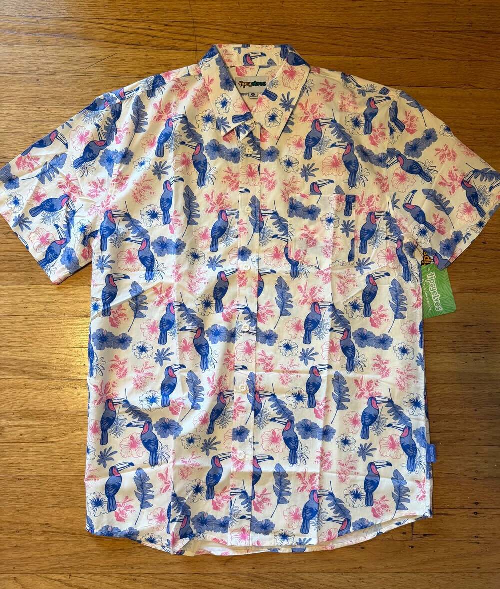 Tipsy Elves Toucan Tango White Hawaiian Button Down Shirt